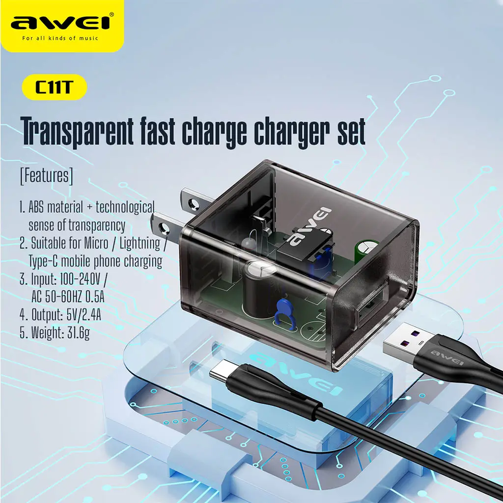 Awei C11T Small Adapter with Type-C Cable
